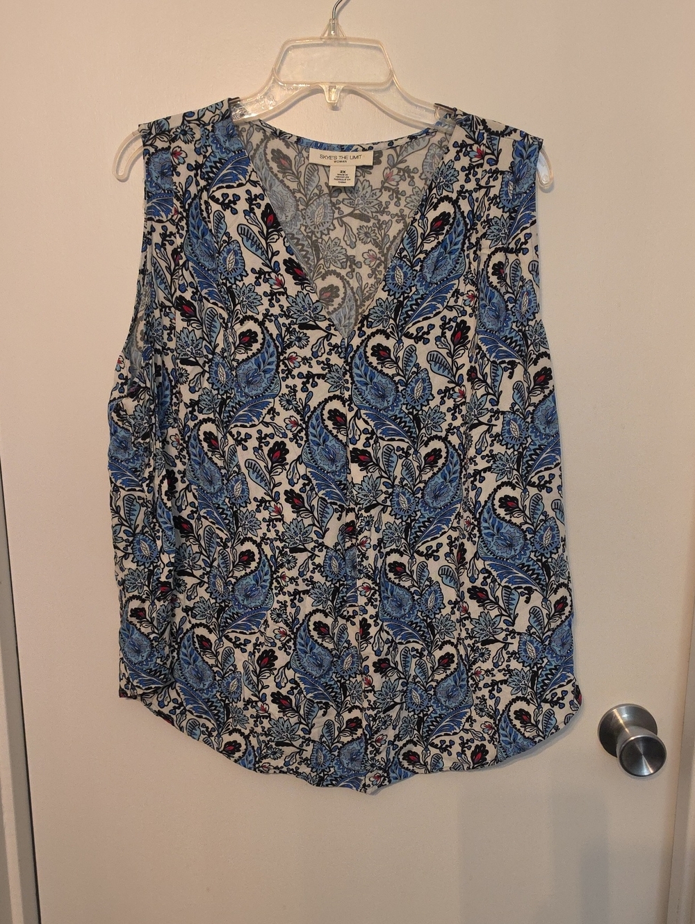Skye's the Limit Blue, White and Black Floral V-Neck Camisole